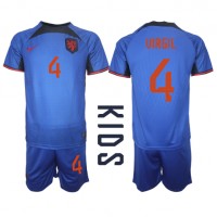 Camiseta Países Bajos Virgil van Dijk #4 Visitante Equipación para niños Mundial 2022 manga corta (+ pantalones cortos)
